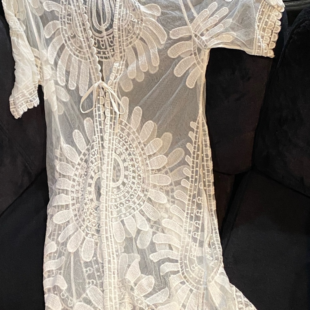 White Sheer Embroidered Cover-Up